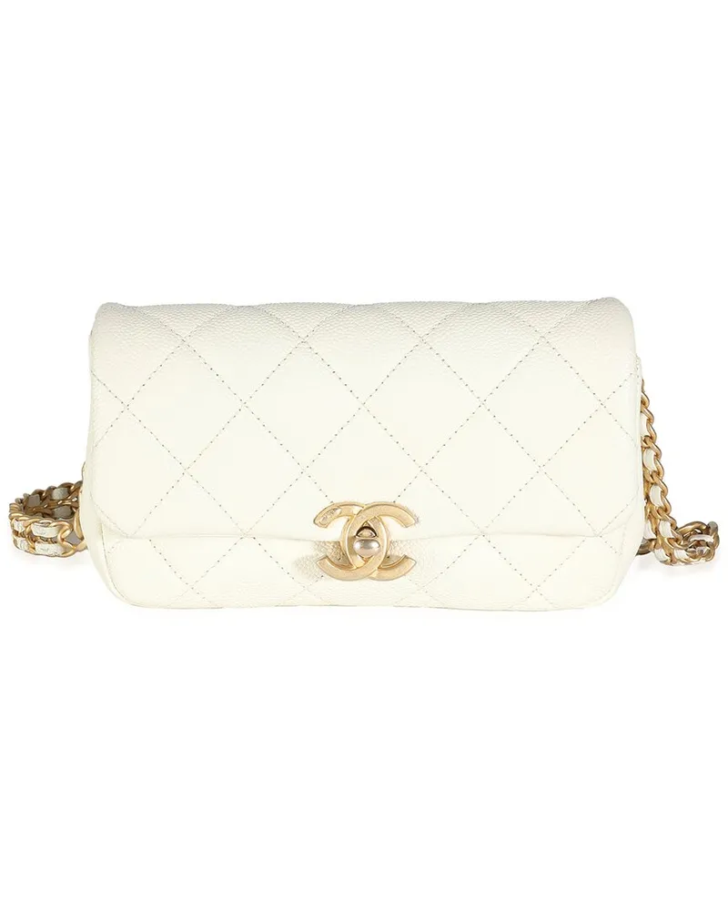 Chanel White Quilted Leather Chain Melody Waist Belt Bag (Authentic Pre-Loved Nocolor
