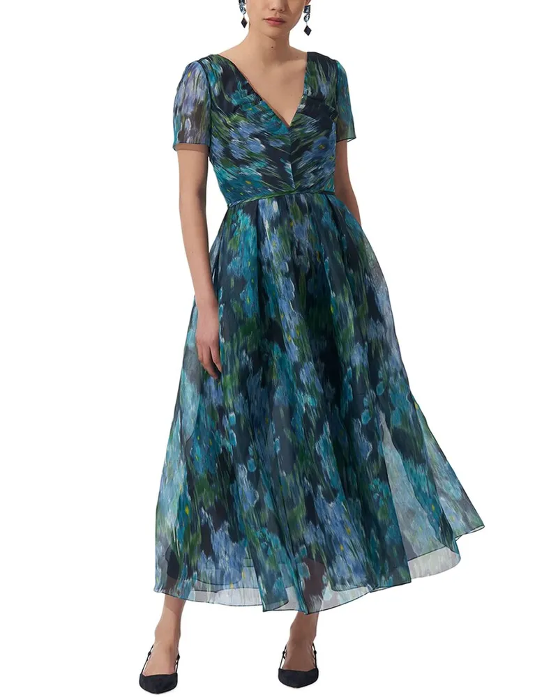 Carolina Herrera New York V-Neck Silk Dress Blue