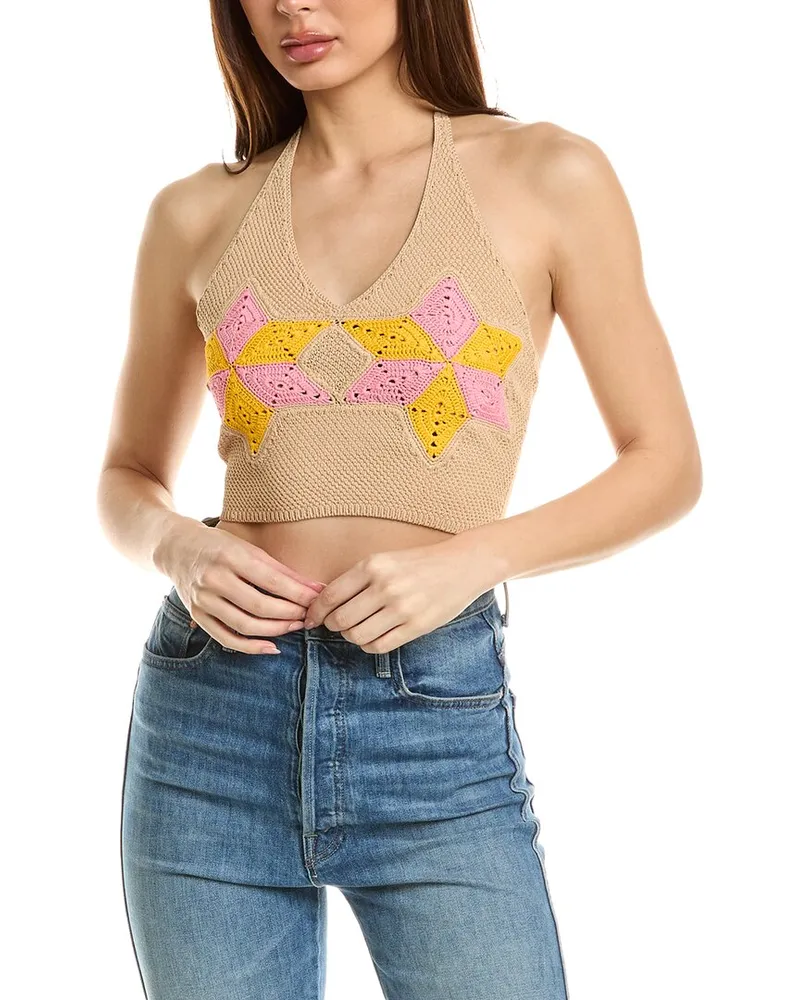 Sandro Tie-Neck Halter Top Beige