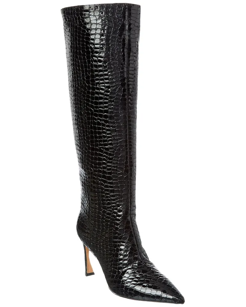 Alexandre Birman Kyra 85 Patent Croc-Embossed Leather Knee-High Boot Black
