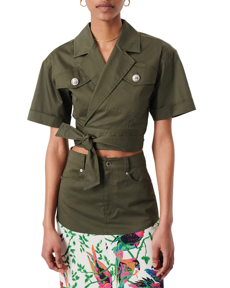 Derek Lam Ragean Utility Linen-Blend Wrap Top Nocolor