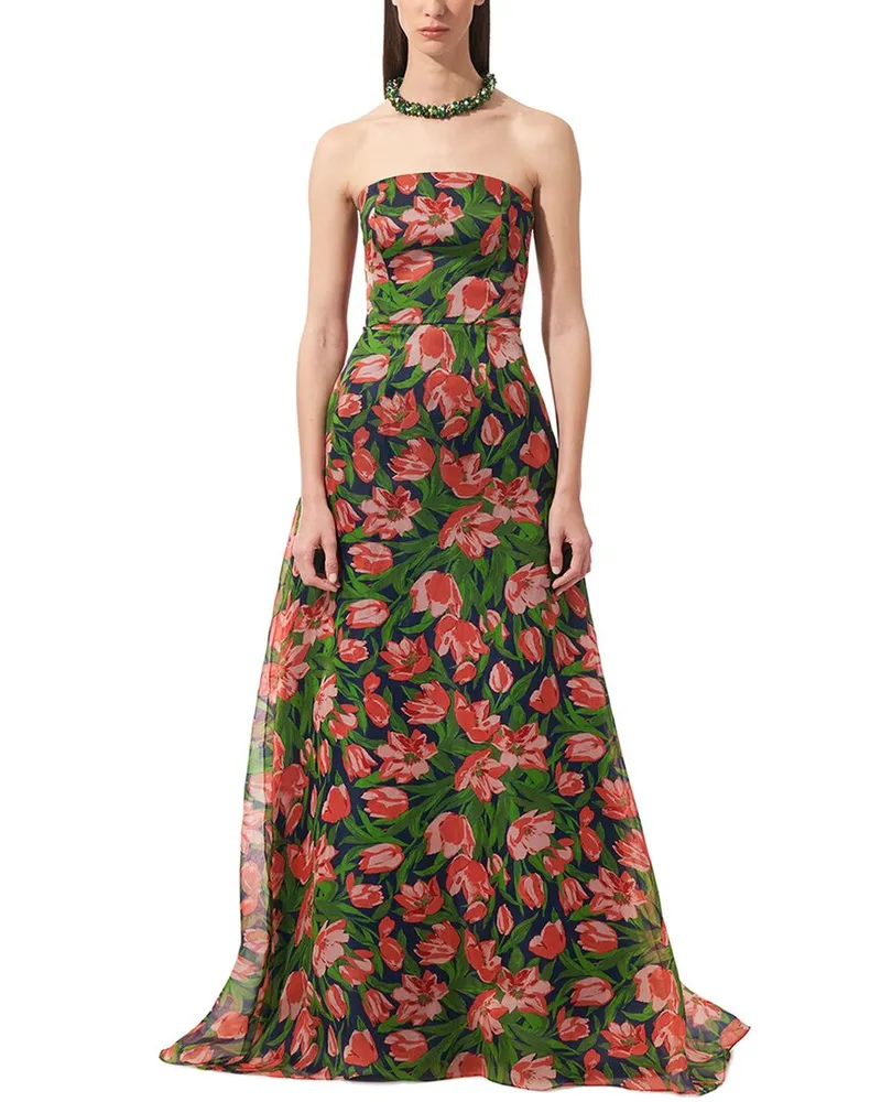 Carolina Herrera New York Strapless Silk A-Line Gown Blue