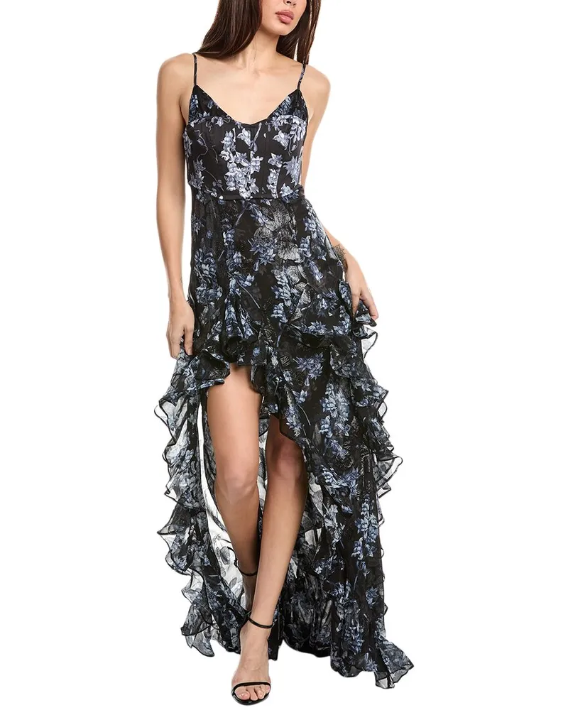 Cinq à Sept Coastal Floral Lurex Glenda Silk-Blend Gown Black