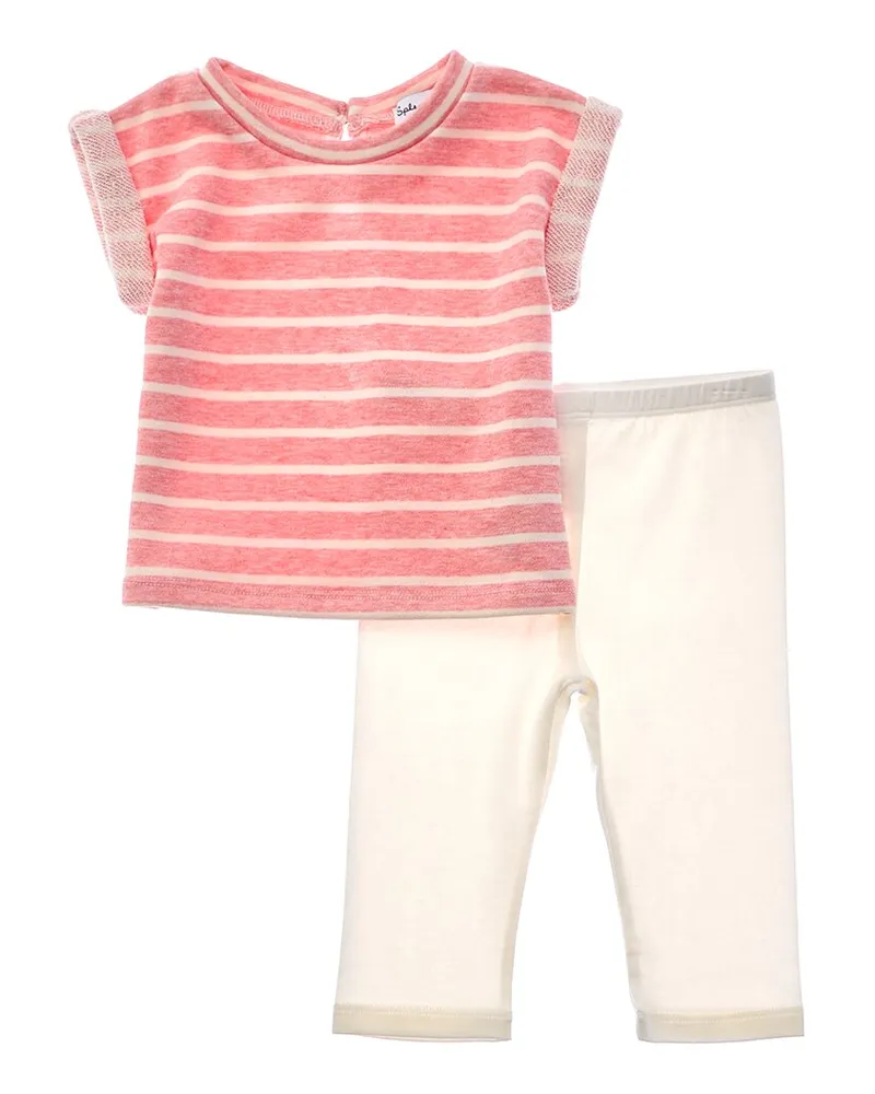 Splendid 2pc Boardwalk Stripe Shirt & Pant Set Pink