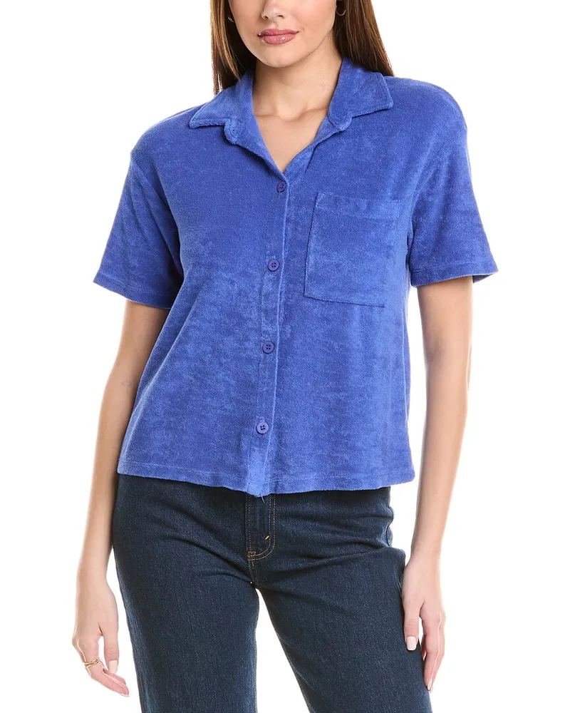 SUNDRY Crop Button-Down Shirt Blue