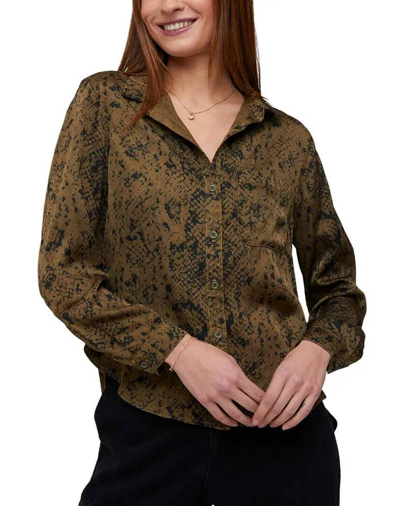Bella Dahl Rounded Hem Button Down Shirt Green