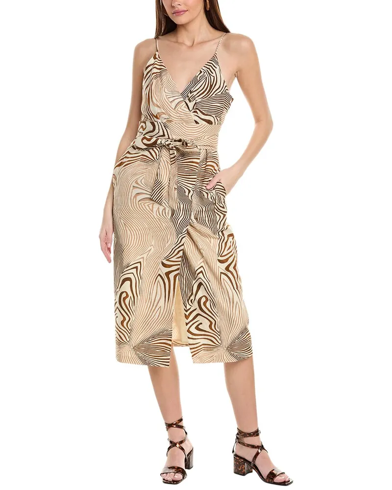 Reiss Rosie Linen-Blend Midi Dress Brown