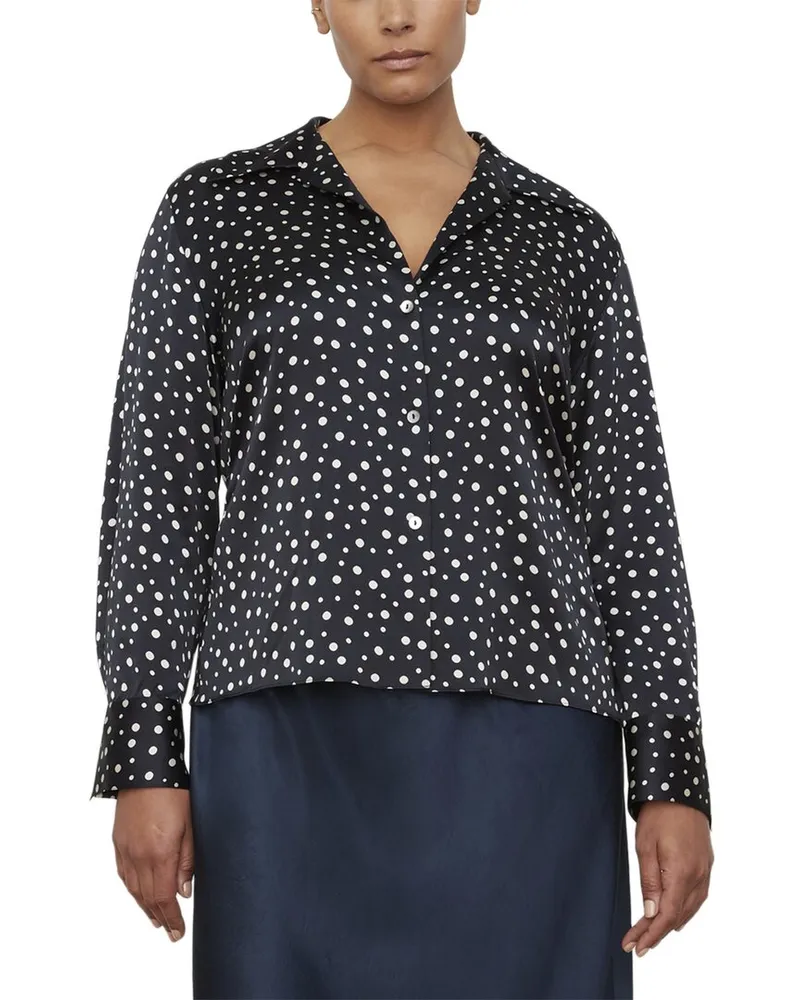 Vince Plus Tossed Dot Fitted Collar Silk Blouse Nocolor