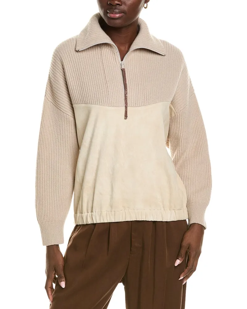 Brunello Cucinelli Leather & Cashmere-Blend Pullover Nocolor