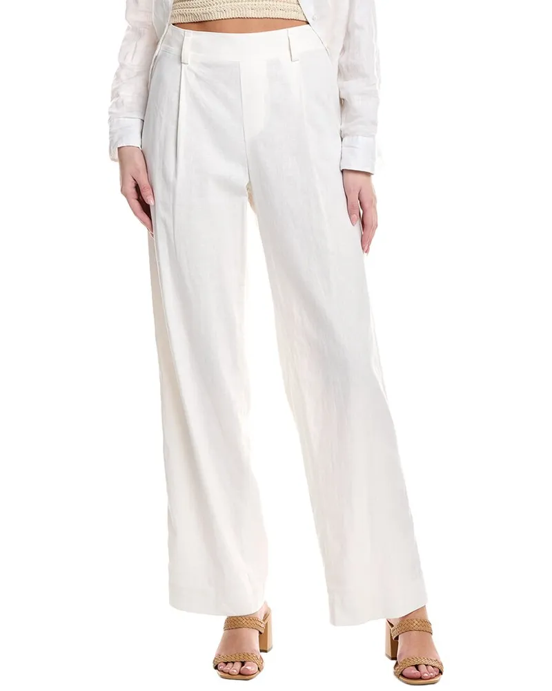 Vince Pleat Front Linen-Blend Pull-On Pant White