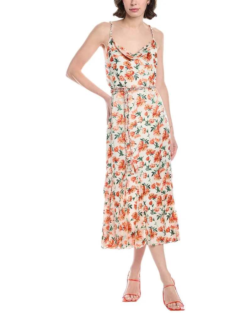 Alice + Olivia Lissa Cowl Godet Silk-Blend Midi Dress White