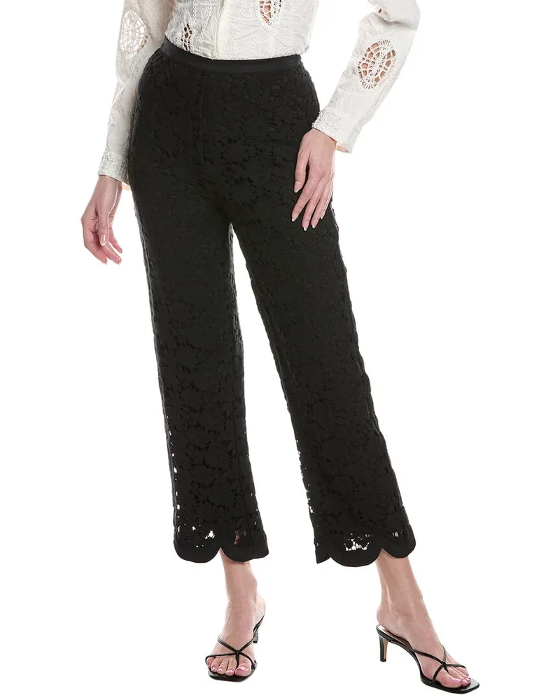 Rebecca Taylor Retro Lace Silk-Blend Pant Black