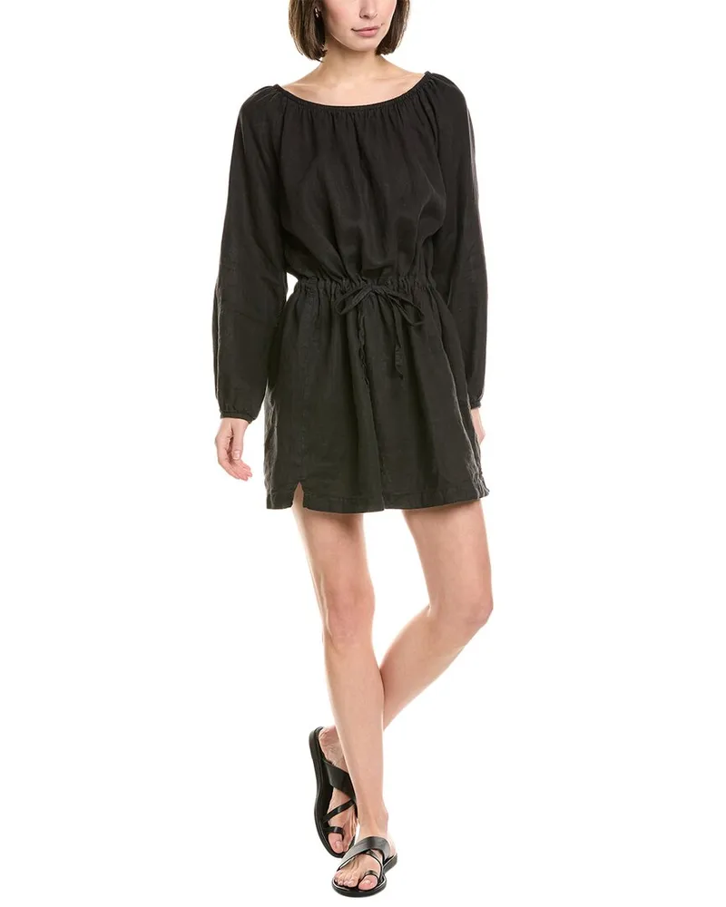 James Perse Gathered Linen Mini Dress Black
