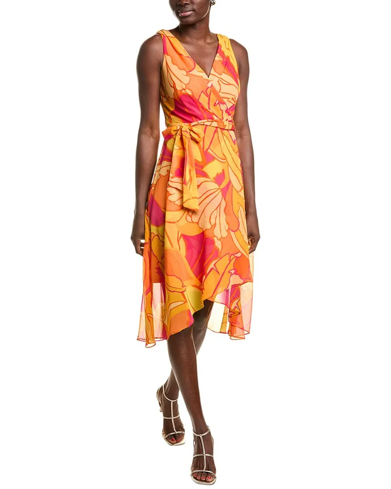 Joseph Ribkoff Chiffon Faux Wrap Dress Orange
