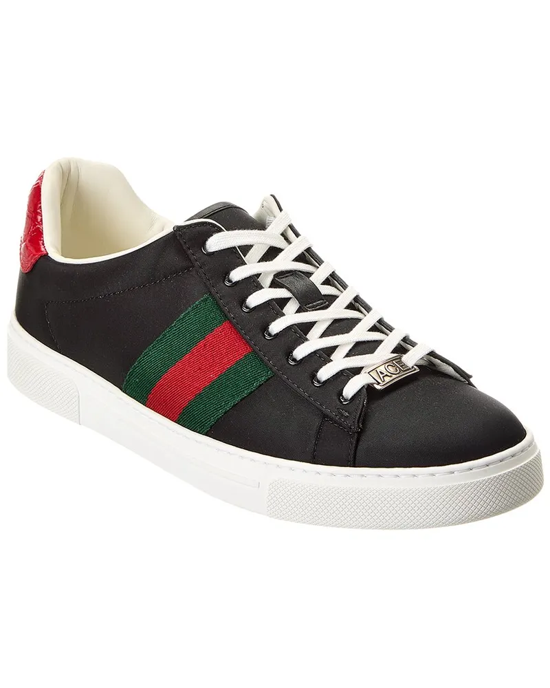 Gucci Ace Nylon & Leather Sneaker Black