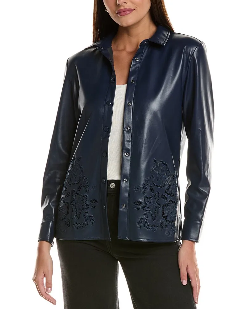 Johnny Was Imani Vegan Leather Jacket Blue