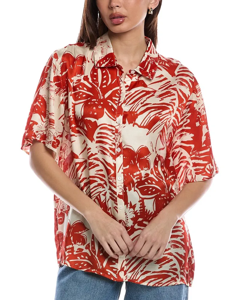Onia Oversized Button-Up Silk-Blend Shirt White