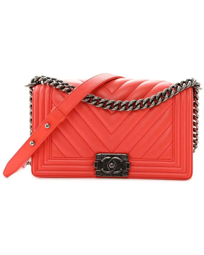 Chanel Coral Calfskin Leather Chevron Boy Flap SHW (Authentic Pre-Loved Nocolor