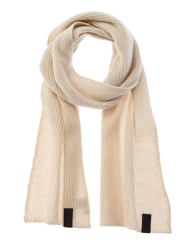 portolano  Leather-Trim Cashmere Scarf White
