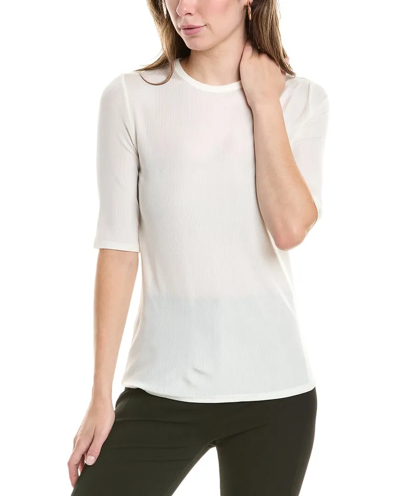 ST. JOHN Elbow-Sleeve Stretch Top White