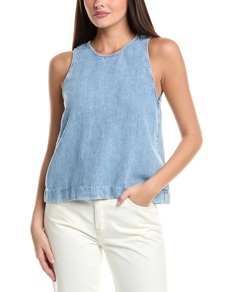7 for all mankind Sleeveless Linen-Blend Top Blue