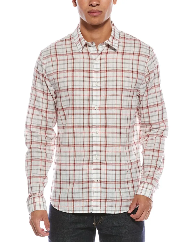 Vince Oakmont Plaid Linen-Blend Shirt White