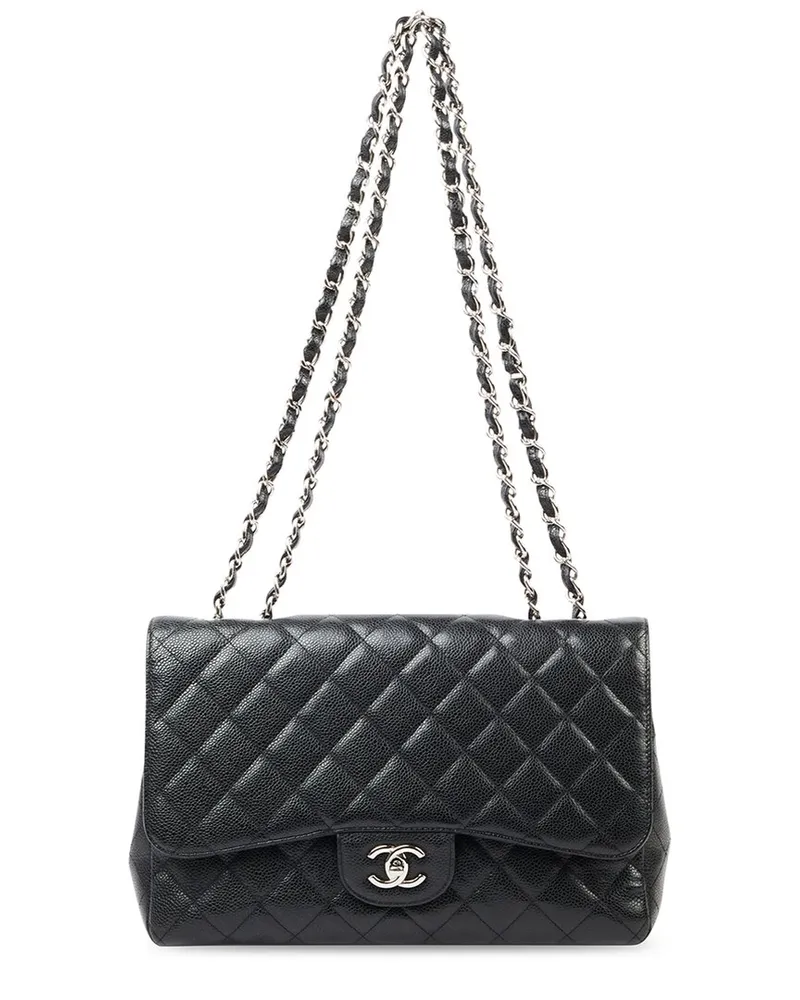 Chanel Black Caviar Leather Classic Single Flap SHW Jumbo (Authentic Pre-Loved Nocolor