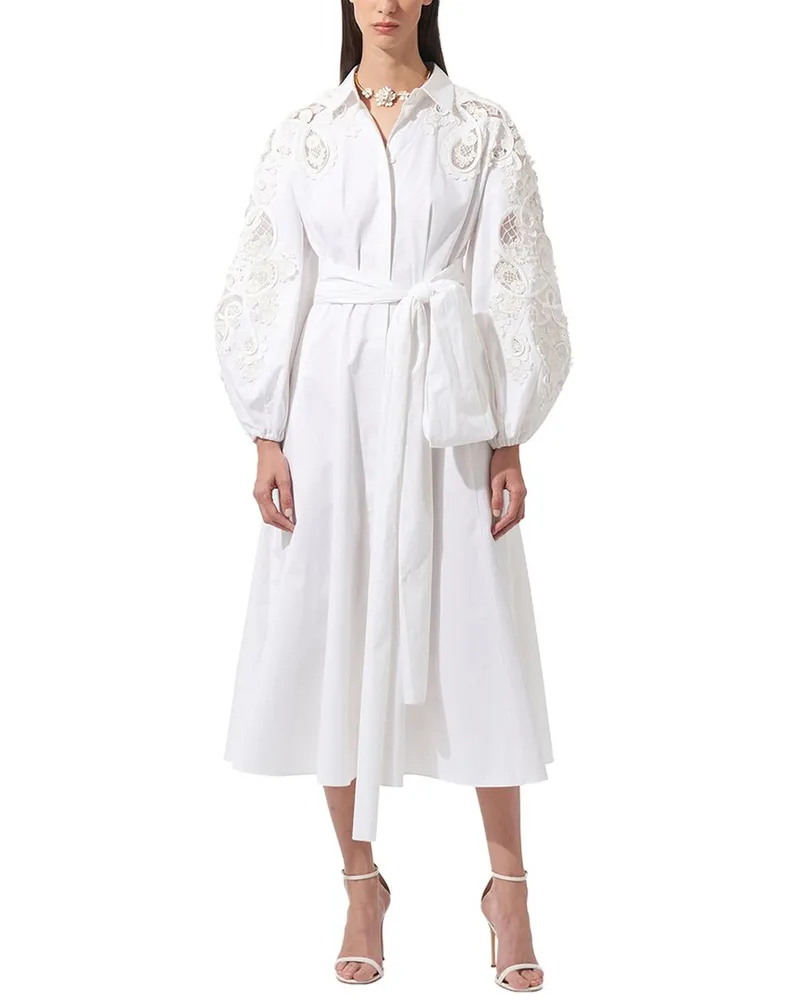 Carolina Herrera New York Open Front Balloon Sleeve Midi Dress White
