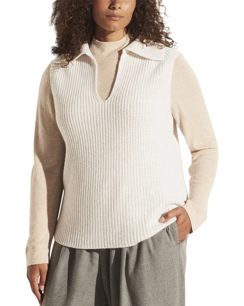 Vince V-Neck Collared Wool & Cashmere-Blend Vest Nocolor