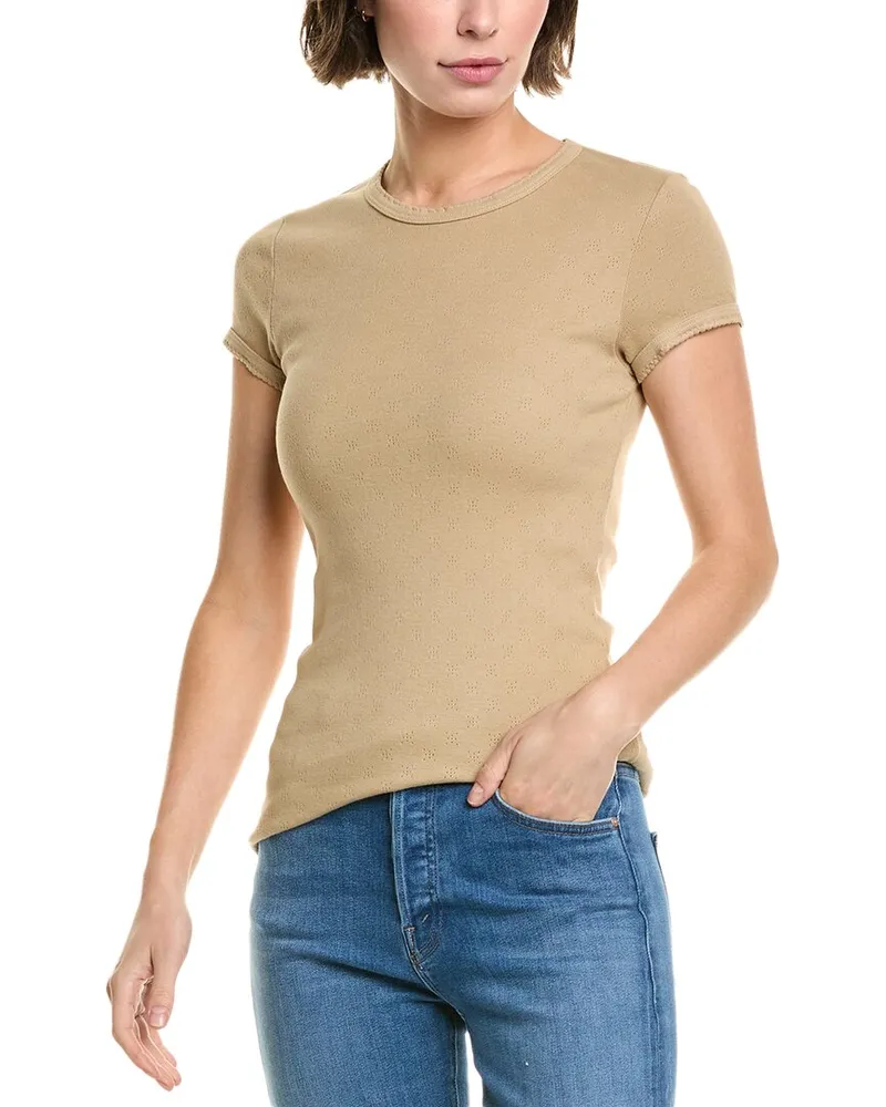 Enza Costa Scallop Edge Pointelle Top Brown