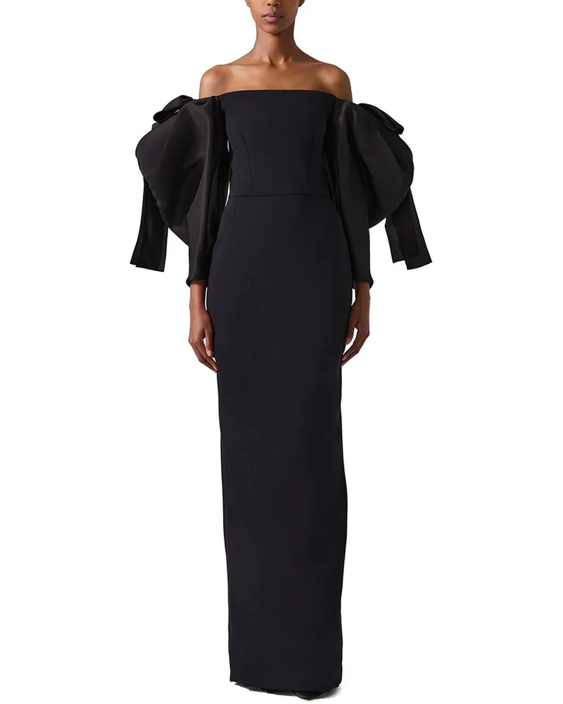 Carolina Herrera New York Off-Shoulder Dramatic Sleeve Column Gown Black
