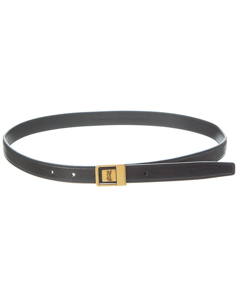 Saint Laurent LA 66 Buckle Thin Leather Belt Black