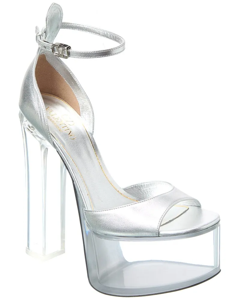 Valentino Garavani VLogo 155 Leather Platform Sandal Silver