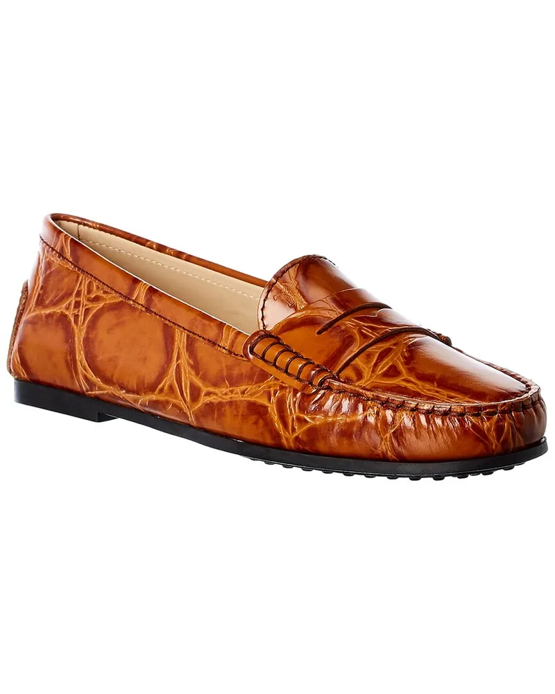 TOD'S TOD’s City Gommino Croc-Embossed Leather Loafer Orange