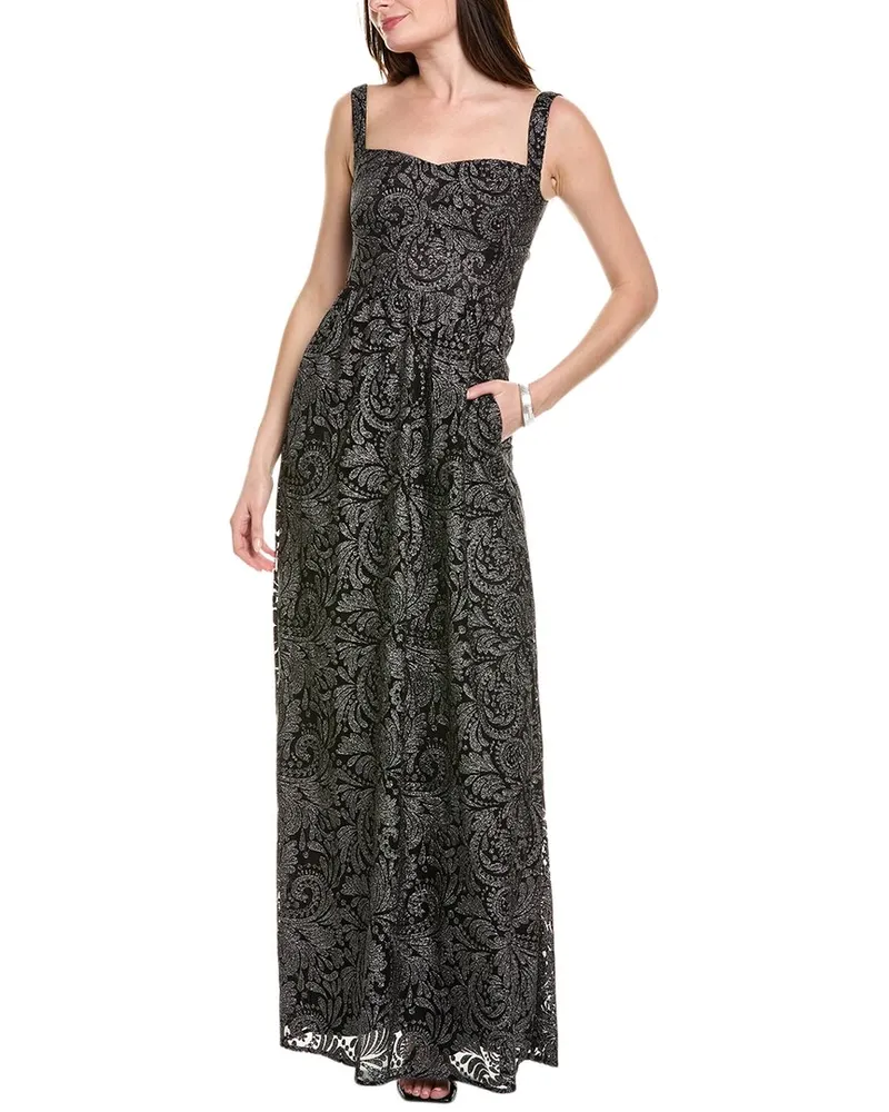 Saloni Aura Embroidered Tulle Gown Black