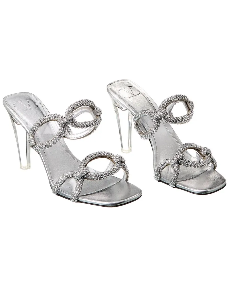 Valentino Garavani 100 Leather & Vinyl Sandal (Authentic Pre-Loved Silver