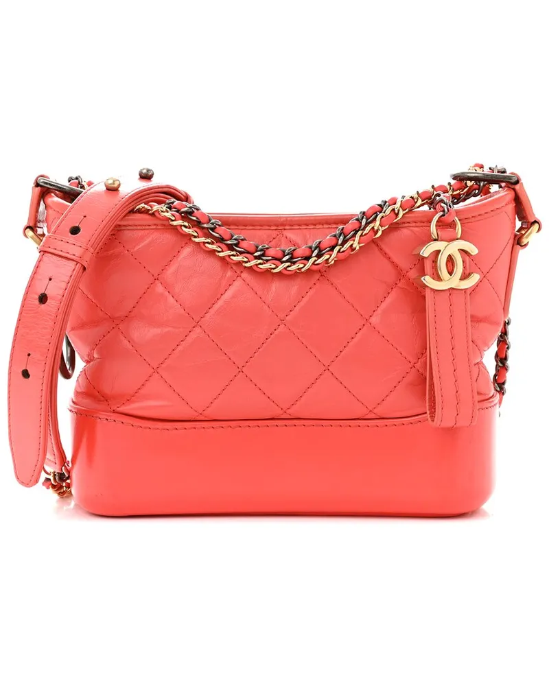 Chanel Red Aged Calfskin Leather Aged Chevron Quilted Small Gabrielle Hobo  (Authentic Pre-Loved Nocolor