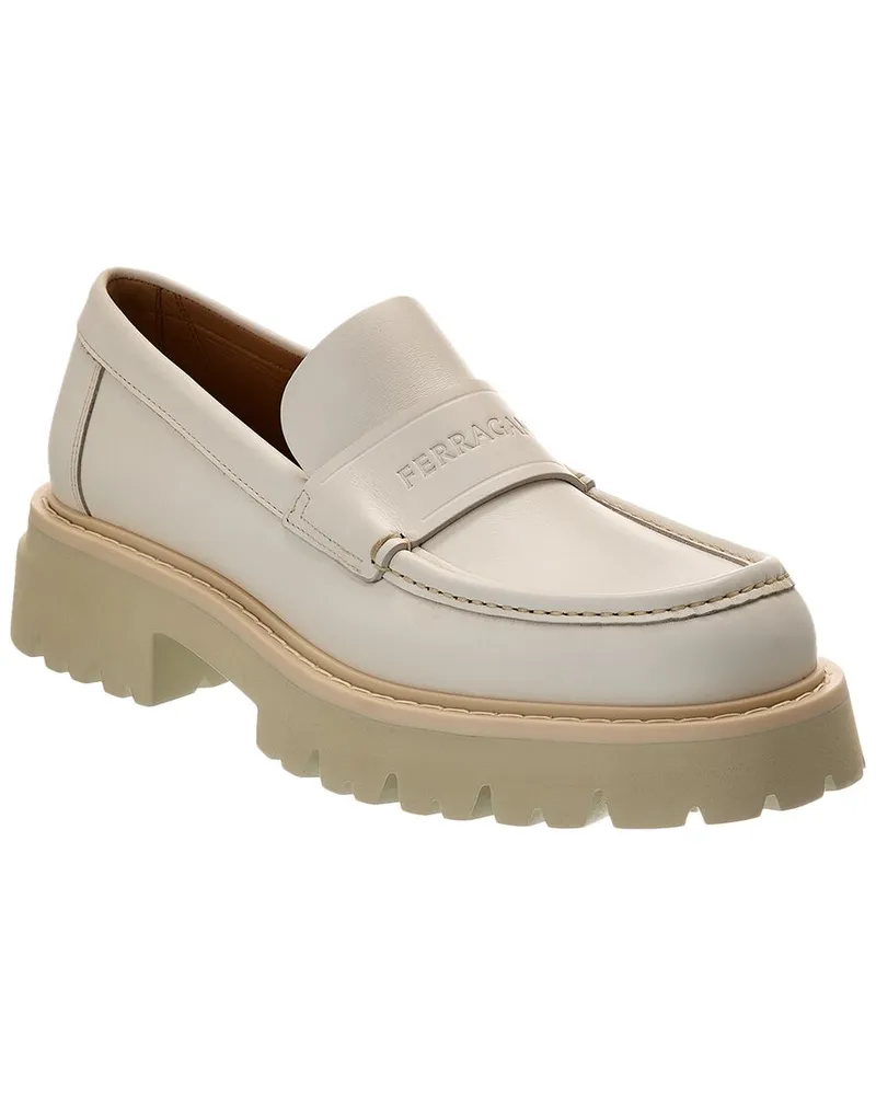 Ferragamo Fergal Leather Platform Loafer White