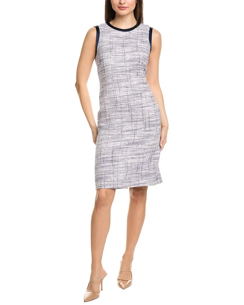 ST. JOHN Soft Birdseye Tweed Linen-Blend Sheath Dress Purple
