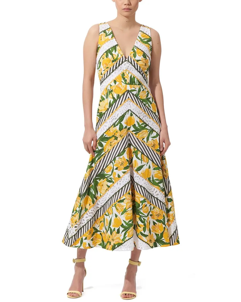 Carolina Herrera New York V-Neck Midi Trumpet Dress White