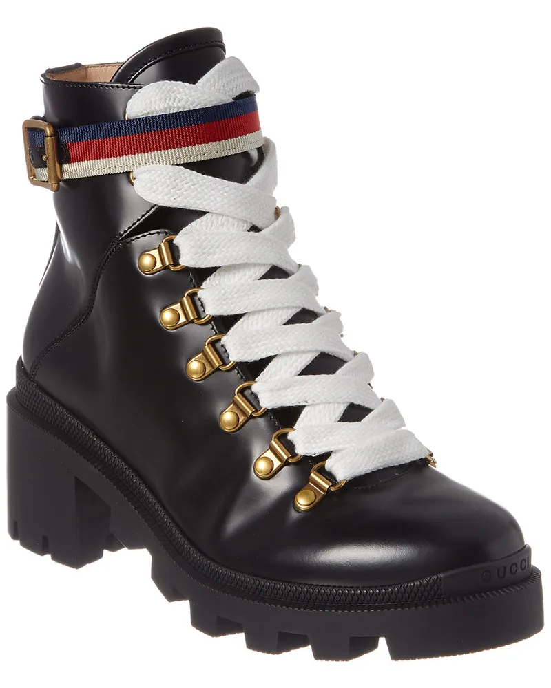 Gucci Sylvie Web Leather Bootie Nocolor