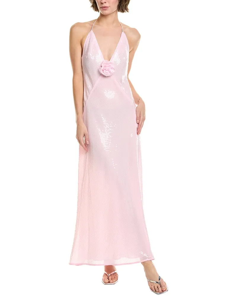 Bardot Aradia Sequin Halter Midi Dress Pink