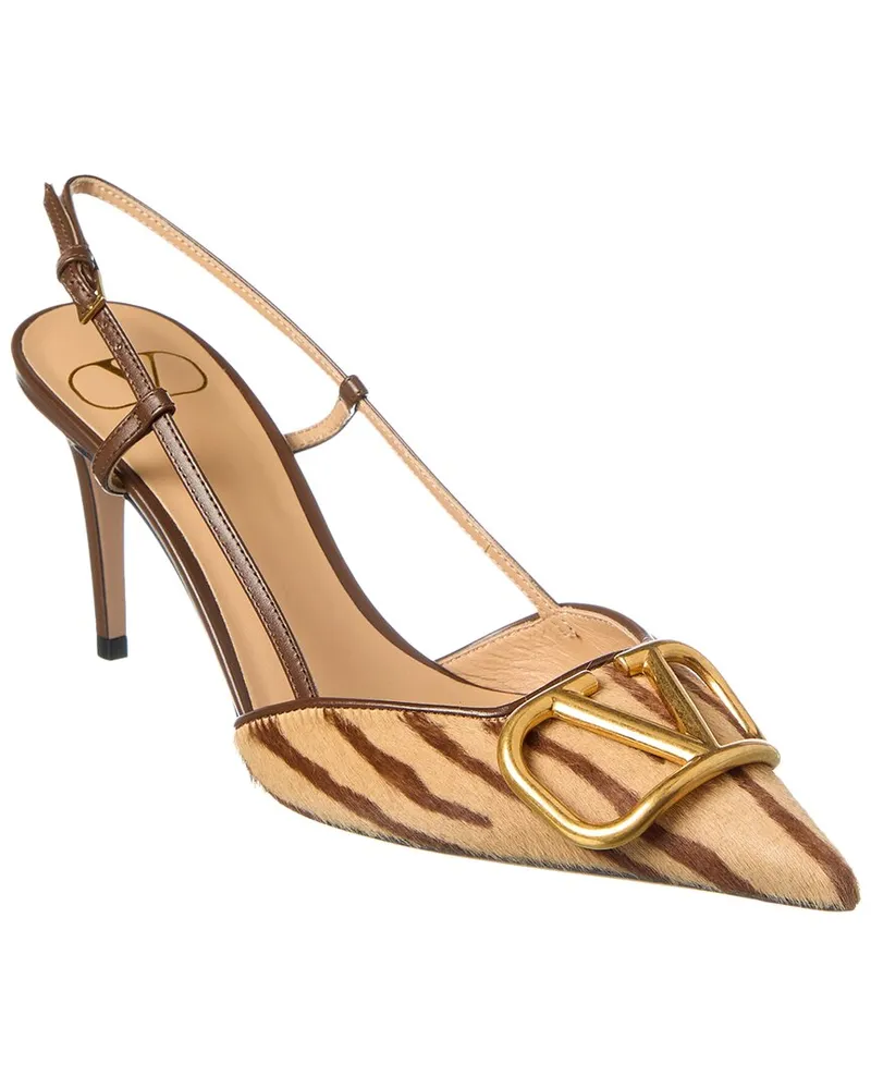 Valentino Garavani VLogo Signature 80 Haircalf & Leather Slingback Pump Brown