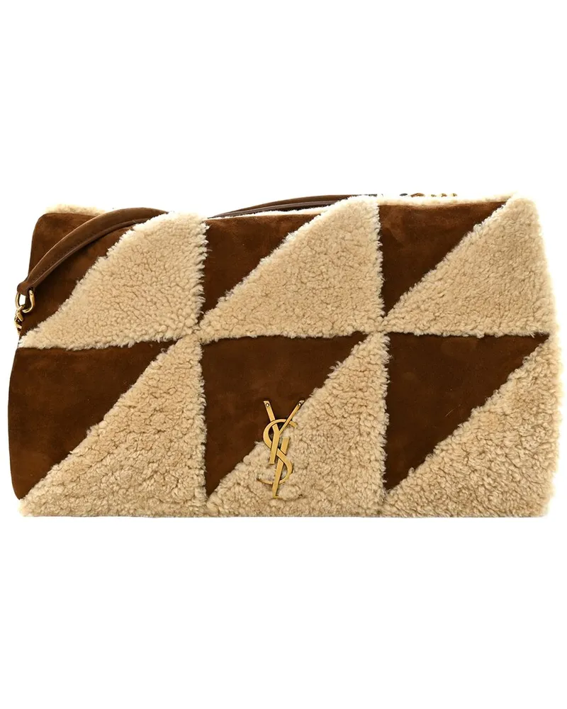 Saint Laurent Brown Suede Patchwork Monogram Giant Jamie (Authentic Pre-Loved Nocolor