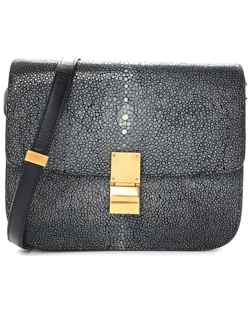 Celine Navy Leather Stingray Medium Classic Box Flap Bag (Authentic Pre-Loved Nocolor