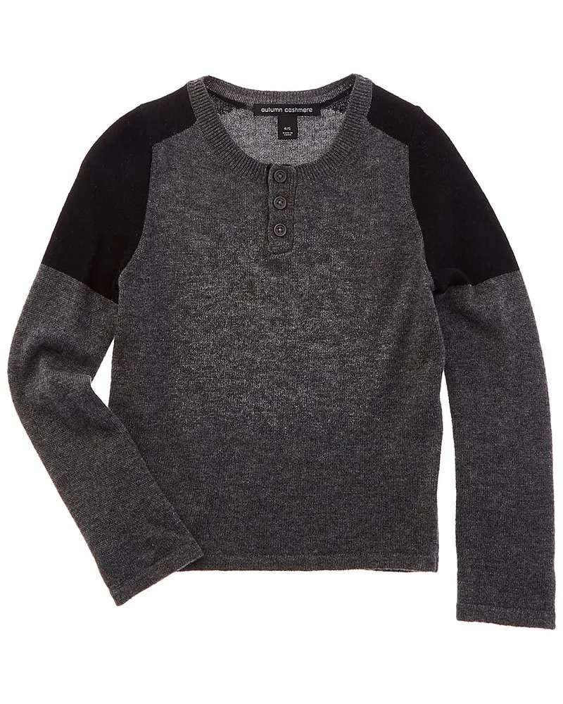 Autumn Cashmere Colorblocked Wool & Cashmere-Blend Henley Sweater Grey