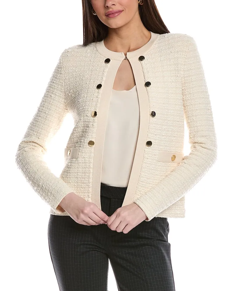 ST. JOHN Donna Knit Tweed Wool-Blend Jacket Beige