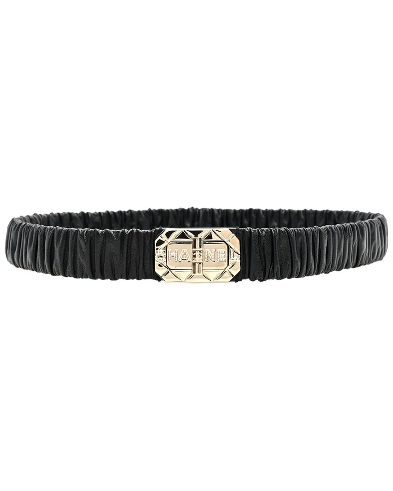 Chanel Lambskin Ruched Crystal Logo Turnlock Belt 85 34 (Authentic Pre-Loved Nocolor