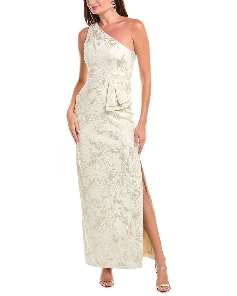 Aidan Mattox Jacquard Column Dress White