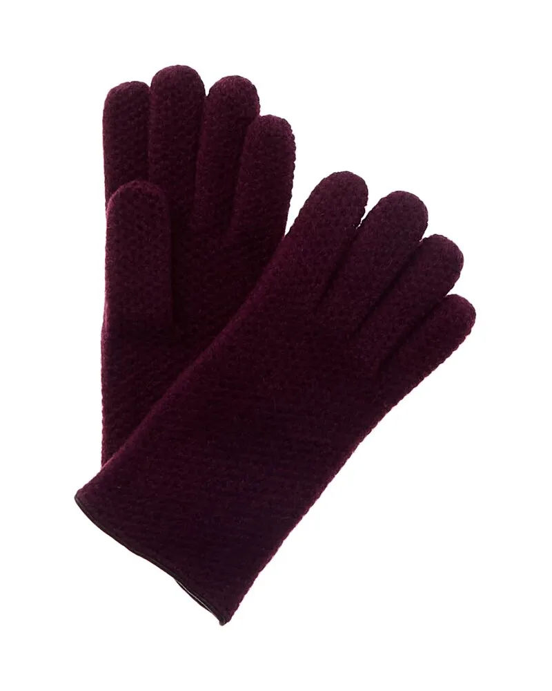 portolano  Honeycomb Leather-Trim Cashmere Gloves Black
